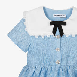 Self-Portrait-Girls Blue Floral-Jacquard Bow Dress | Childrensalon Outlet