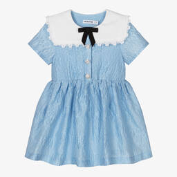 Self-Portrait-Girls Blue Floral-Jacquard Bow Dress | Childrensalon Outlet