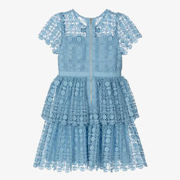 Self-Portrait-Girls Blue Guipure Lace Bow Dress | Childrensalon Outlet