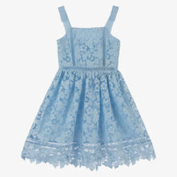 Self-Portrait-Girls Blue Lace Floral Elegance Dress | Childrensalon Outlet
