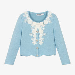 Self-Portrait-Голубой вязаный кардиган с пайетками для девочек | Childrensalon Outlet