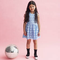 Self-Portrait-فستان دانتيل جوبير لون أزرق مزين بترتر | Childrensalon Outlet