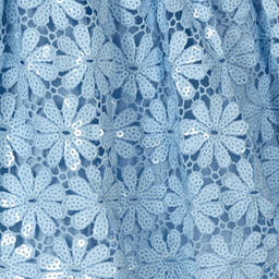 Self-Portrait-فستان دانتيل جوبير لون أزرق مزين بترتر | Childrensalon Outlet