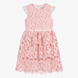 Self-Portrait-Girls Blush Lace Bow Gown | Childrensalon Outlet