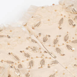 Self-Portrait-Girls Cream Tulle & Bead Dress | Childrensalon Outlet