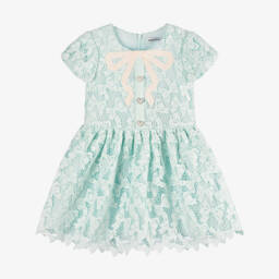 Self-Portrait-Girls Elegant Turquoise Lace Frock | Childrensalon Outlet