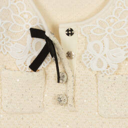 Self-Portrait-Girls Ivory Knitted Jersey & Lace Dress | Childrensalon Outlet