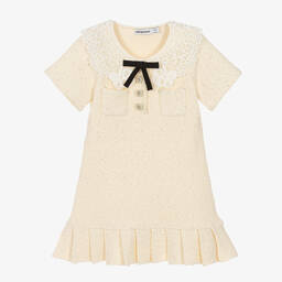Self-Portrait-Girls Ivory Knitted Jersey & Lace Dress | Childrensalon Outlet