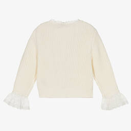 Self-Portrait-Girls Ivory Vintage Lace Cotton & Wool Cardigan | Childrensalon Outlet