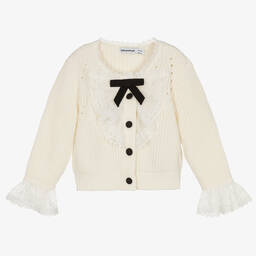 Self-Portrait-Girls Ivory Vintage Lace Cotton & Wool Cardigan | Childrensalon Outlet