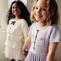Self-Portrait-Girls Ivory Vintage Lace Cotton & Wool Cardigan | Childrensalon Outlet