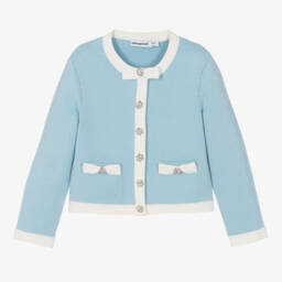 Self-Portrait-Girls Light Blue Knit Cardigan | Childrensalon Outlet