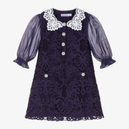 Self-Portrait-Girls Midnight Guipure Lace Dress | Childrensalon Outlet
