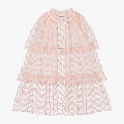 Self-Portrait-Girls Pink Bead & Faux Pearl Tulle Cape | Childrensalon Outlet