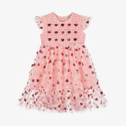 Self-Portrait-Girls Pink Heart Sequinned Tulle Dress | Childrensalon Outlet