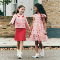 Self-Portrait-Girls Pink Heart Sequinned Tulle Dress | Childrensalon Outlet