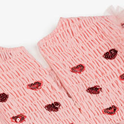 Self-Portrait-Girls Pink Heart Sequinned Tulle Dress | Childrensalon Outlet
