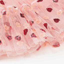 Self-Portrait-Girls Pink Heart Sequinned Tulle Dress | Childrensalon Outlet