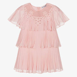 Self-Portrait-فستان شيفون ودانتيل بطبقات لون زهري | Childrensalon Outlet