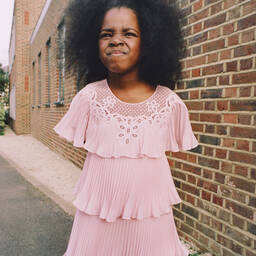 Self-Portrait-فستان شيفون ودانتيل بطبقات لون زهري | Childrensalon Outlet