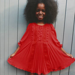 Self-Portrait-فستان شيفون ودانتيل لون أحمر | Childrensalon Outlet