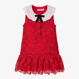 Self-Portrait-Girls Red Lace Collar Dress | Childrensalon Outlet