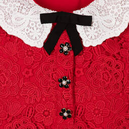 Self-Portrait-Girls Red Lace Collar Dress | Childrensalon Outlet
