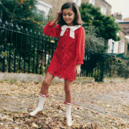 Self-Portrait-Girls Ruby Lace Bow Dress | Childrensalon Outlet