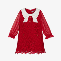 Self-Portrait-Girls Ruby Lace Bow Dress | Childrensalon Outlet