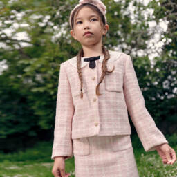 Self-Portrait-Girls Tweed Pink Jacket | Childrensalon Outlet