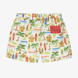 Selini Action-Кремовые плавки-шорты с тропическим принтом | Childrensalon Outlet