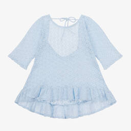 Selini Action-Girls Blue Cotton Crochet Beach Dress | Childrensalon Outlet