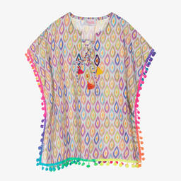 Selini Action-Голубой кафтан с геометрическим рисунком и помпонами | Childrensalon Outlet