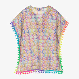 Selini Action-Голубой кафтан с геометрическим рисунком и помпонами | Childrensalon Outlet