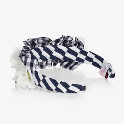 Selini Action-Girls Blue Gingham & Floral Hairband | Childrensalon Outlet