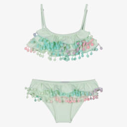 Selini Action-Girls Green Ruffle & Pom-Pom Bikini | Childrensalon Outlet