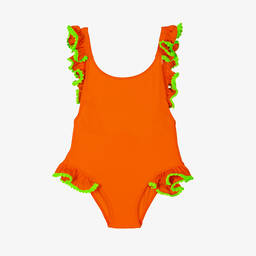 Selini Action-Girls Orange Ruffle & Green Pom-Pom Swimsuit | Childrensalon Outlet