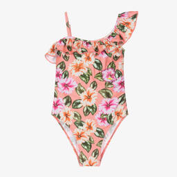 Selini Action-Girls Pink Beaded Floral Ruffle Swimsuit | Childrensalon Outlet
