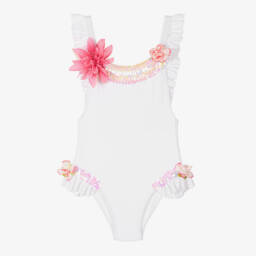 Selini Action-Girls Sequin Floral White Swimsuit | Childrensalon Outlet
