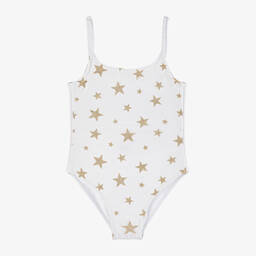 Selini Action-Girls White & Gold Glitter Star Swimsuit | Childrensalon Outlet