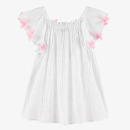 Selini Action-Girls White & Pink Butterflies Cotton Dress | Childrensalon Outlet
