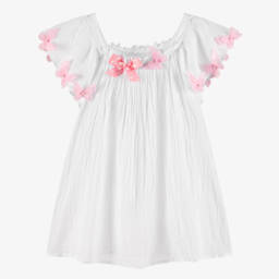 Selini Action-Girls White & Pink Butterflies Cotton Dress | Childrensalon Outlet
