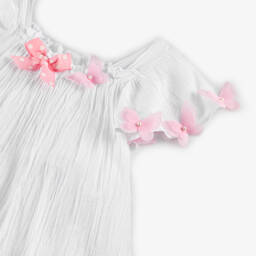 Selini Action-Girls White & Pink Butterflies Cotton Dress | Childrensalon Outlet
