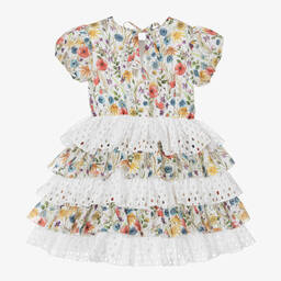 Selini Action-Girls White Tiered Floral Ruffle Dress | Childrensalon Outlet