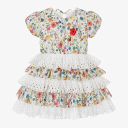 Selini Action-Girls White Tiered Floral Ruffle Dress | Childrensalon Outlet