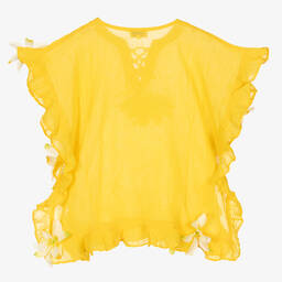 Selini Action-Желтый хлопковый кафтан с цветами | Childrensalon Outlet