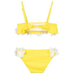 Selini Action-مايّو بيكيني لون أصفر وأبيض مزين بورود | Childrensalon Outlet