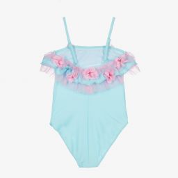 Selini Action-مايّو لون أزرق باهت بطبعة ورود للبنات | Childrensalon Outlet