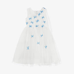 Sevva-Платье из синего и кремового тюля с бабочками для девочек | Childrensalon Outlet