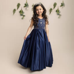 Sevva-Элегантное синее атласное платье для девочек | Childrensalon Outlet